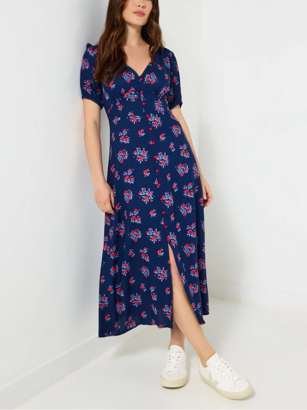 Joe Browns Blue Floral Tea Dress Puff Sleeve Midi Cottagecore NWT Size 14